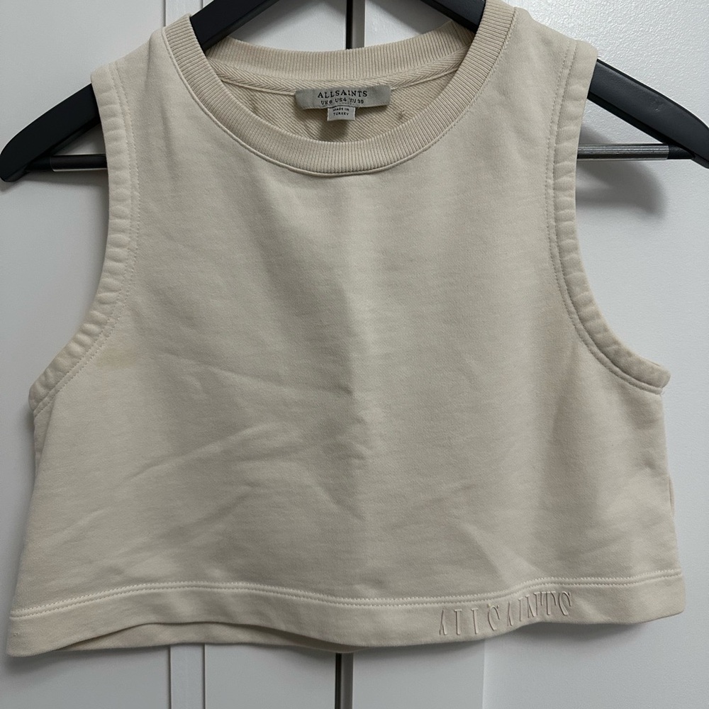 All Saints Beige Knit Crop Top